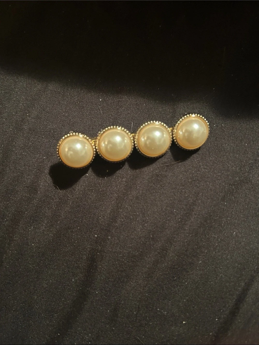 Gold Pearl Accent Barrette Hair Clip - Classic White Pearls